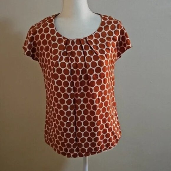 Boden Tops - Boden Cream Burnt Orange Polka Dot Silk Cap Sleeve Ravello Blouse Top 6 EUC